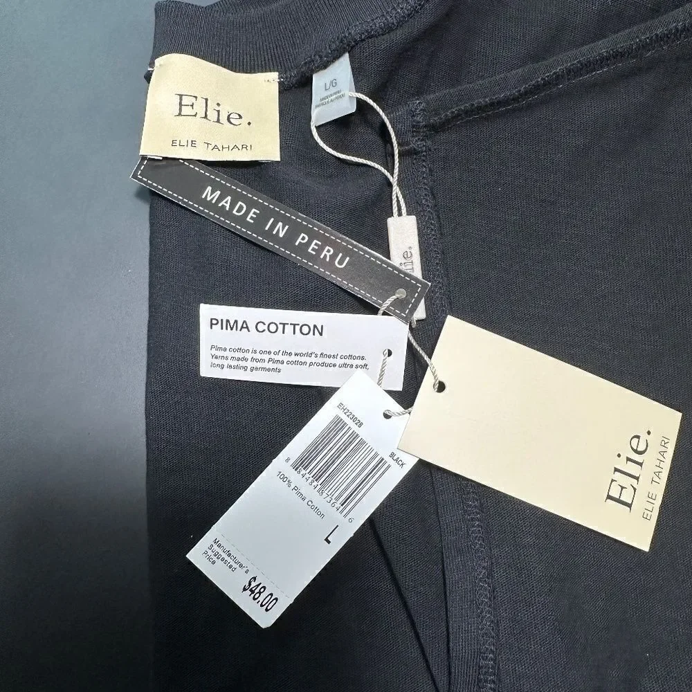 ELIE® TAHARI – SHORT-SLEEVE %100-PIMA TOP — SZ-L (NWT)